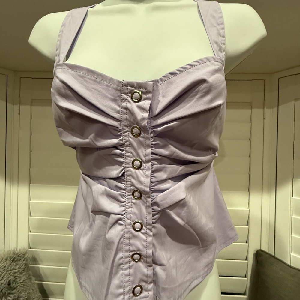 Lavender Ruched Button-Front Women's Top